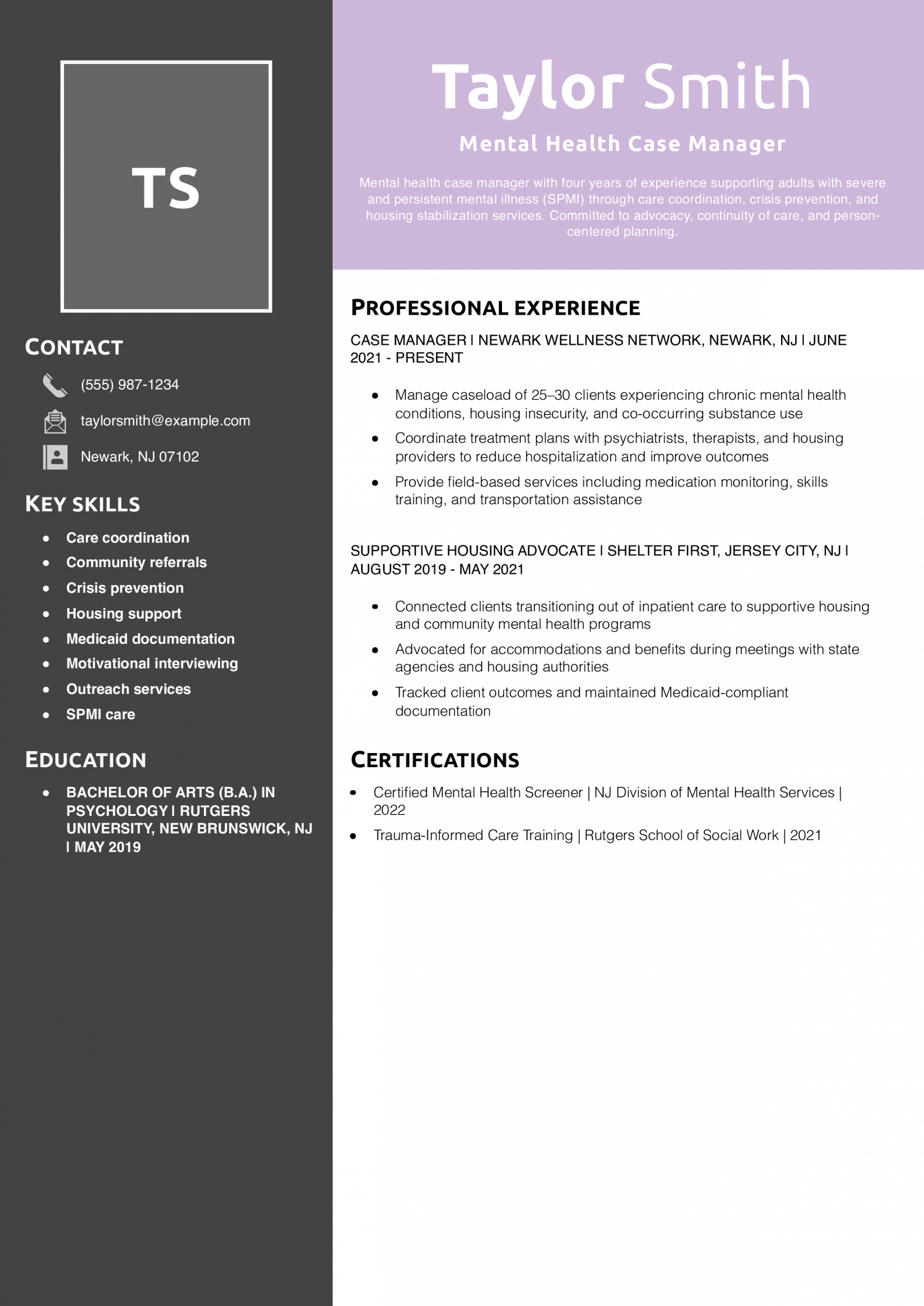 Mental Health Case Manager Resume