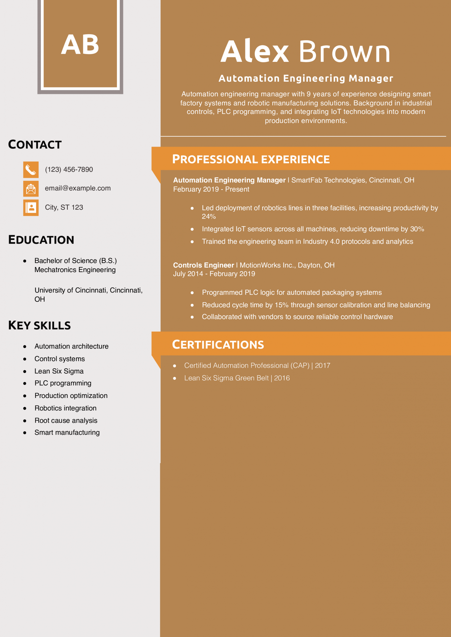 Automation Engineering Manager Resume Example