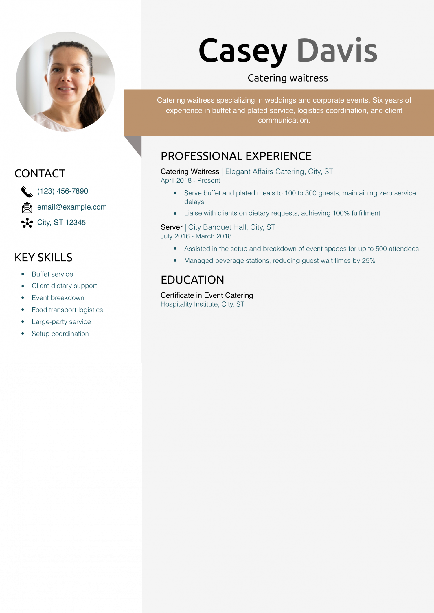 Catering waitress resume example
