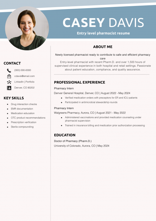 Entry level pharmacist resume  