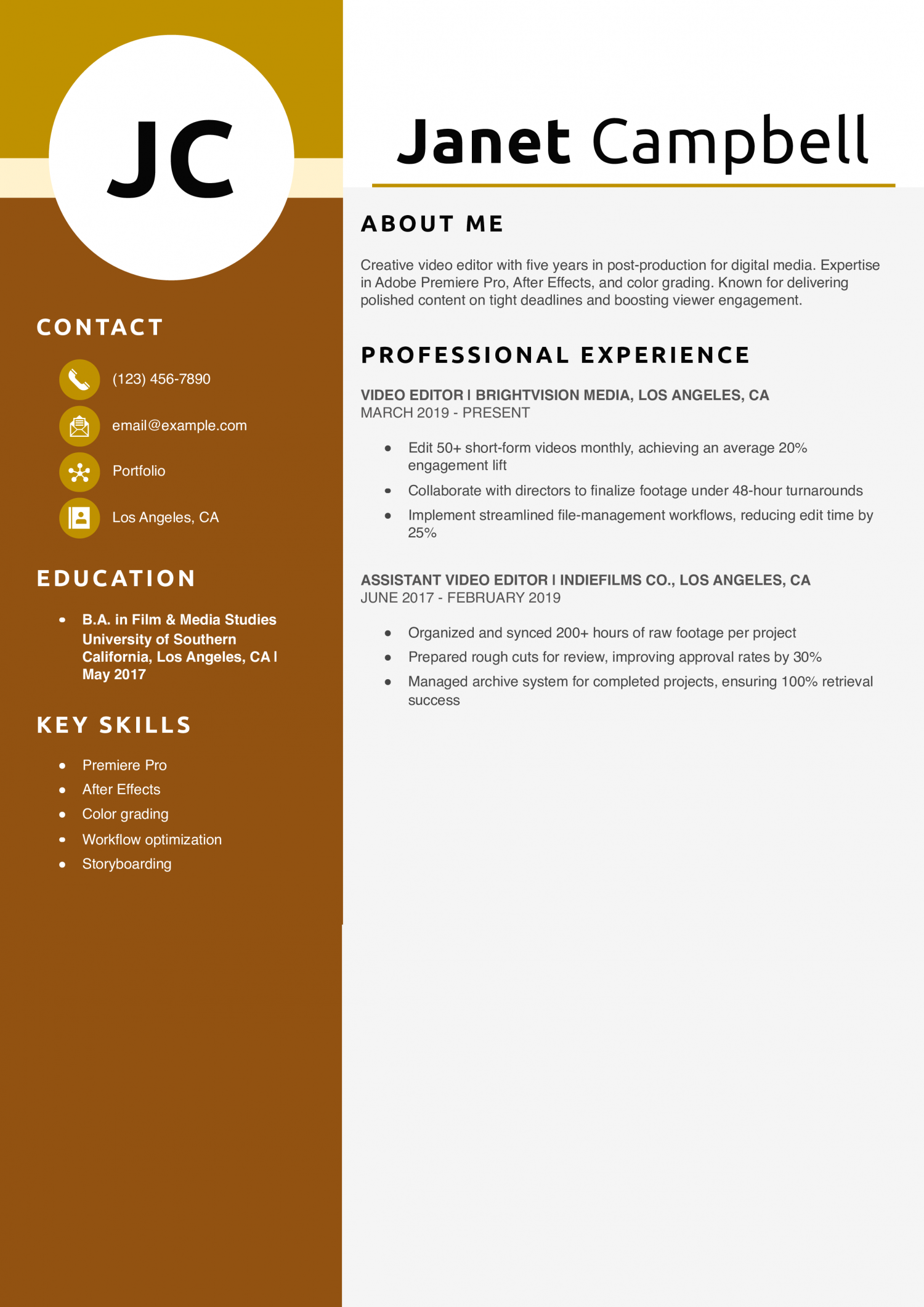 Video Editor Resume Example