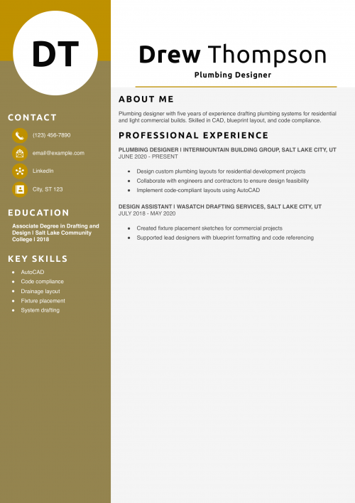 Plumbing Designer Resume Example