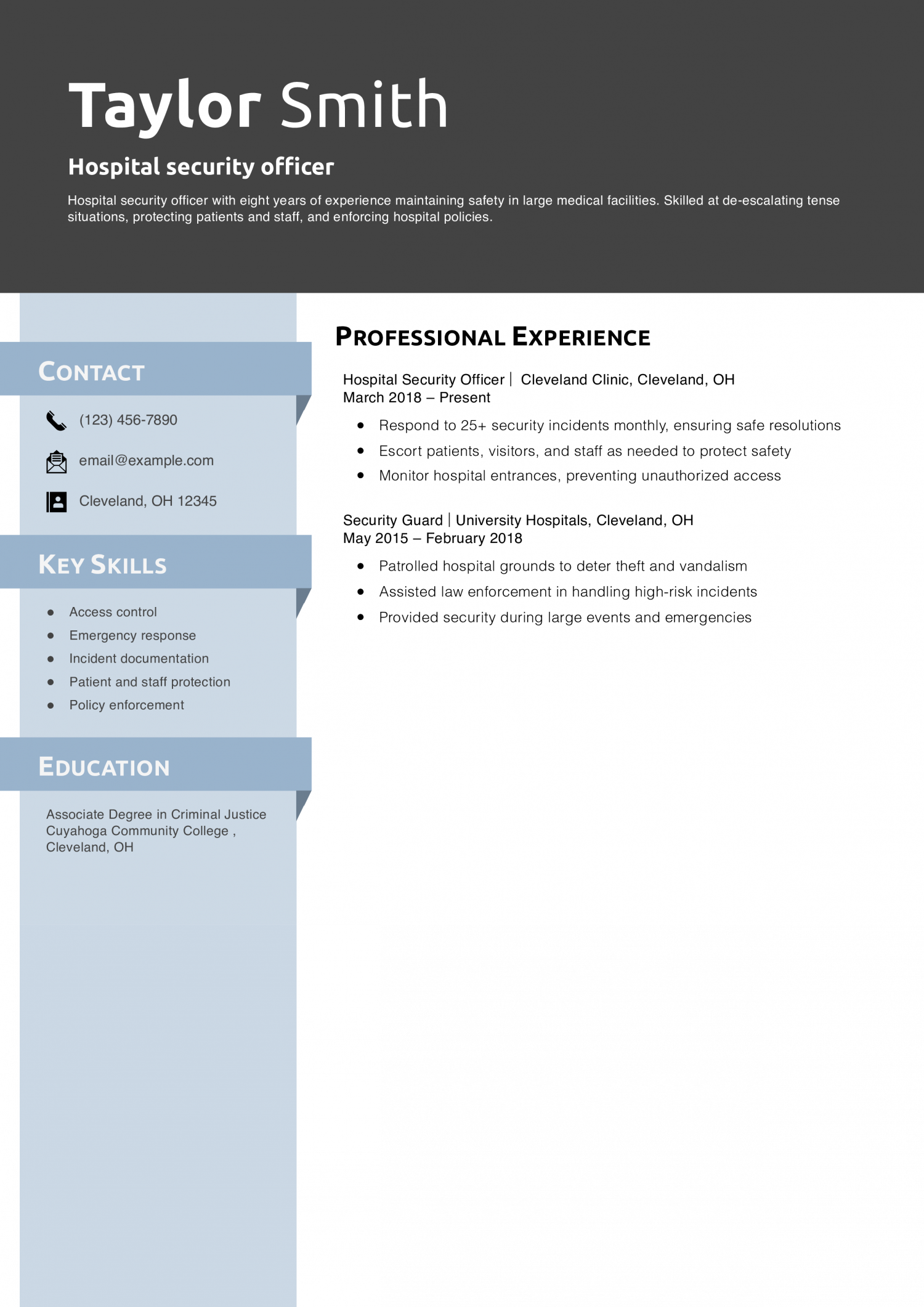 Hospital security officer resume example