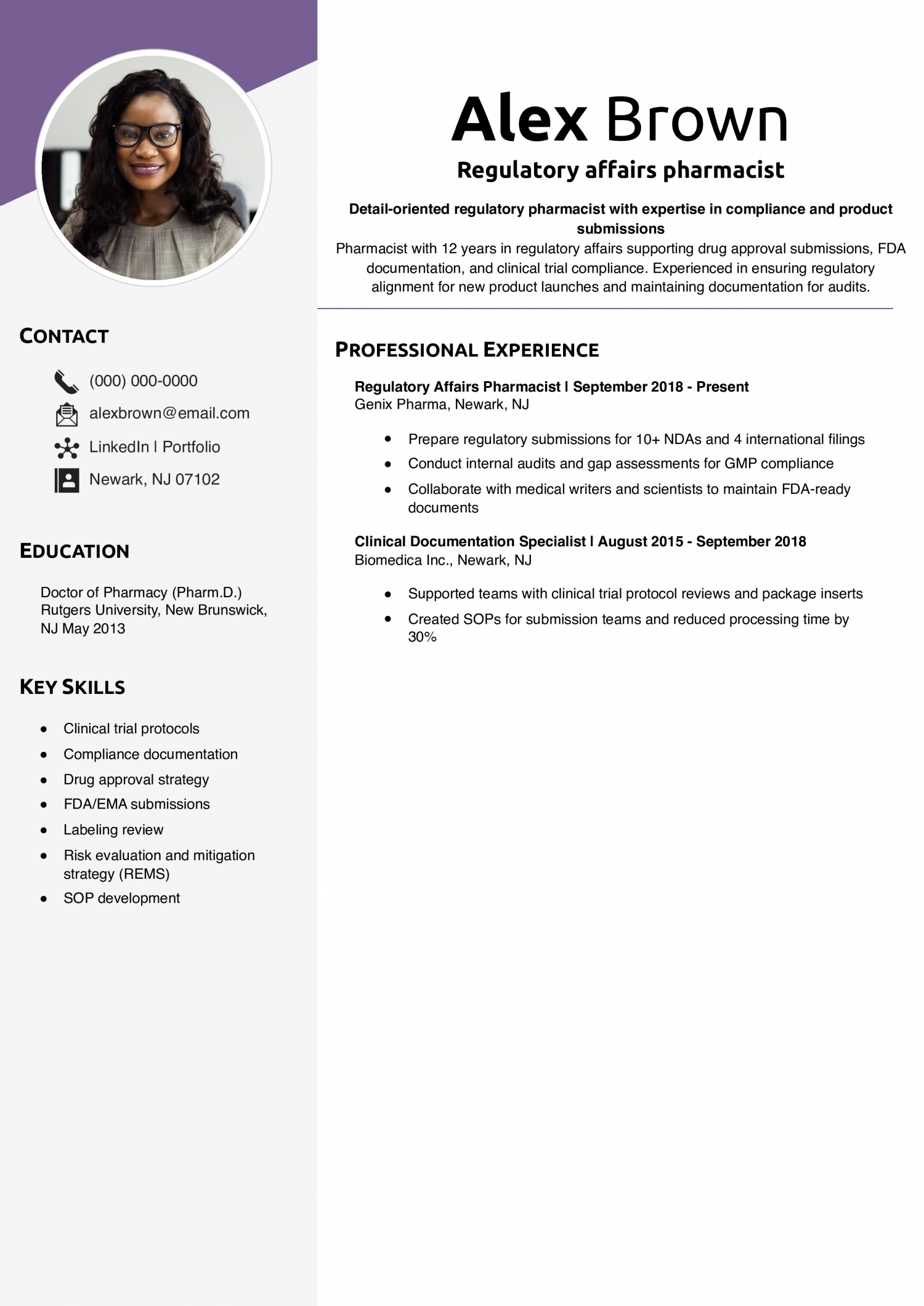 Regulatory affairs pharmacist resume 