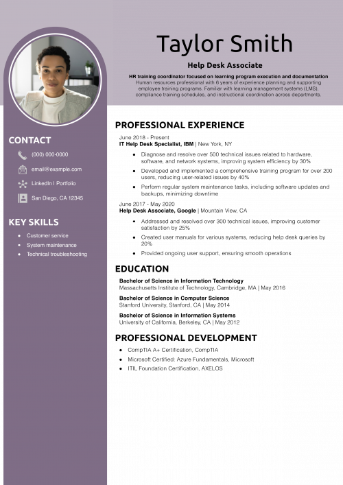 Help Desk Associate Resume Example