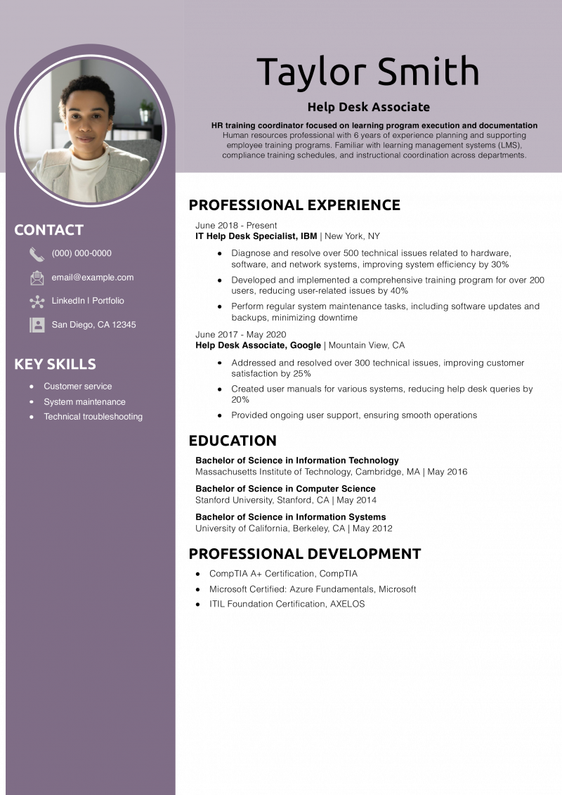 Help Desk Associate Resume Example