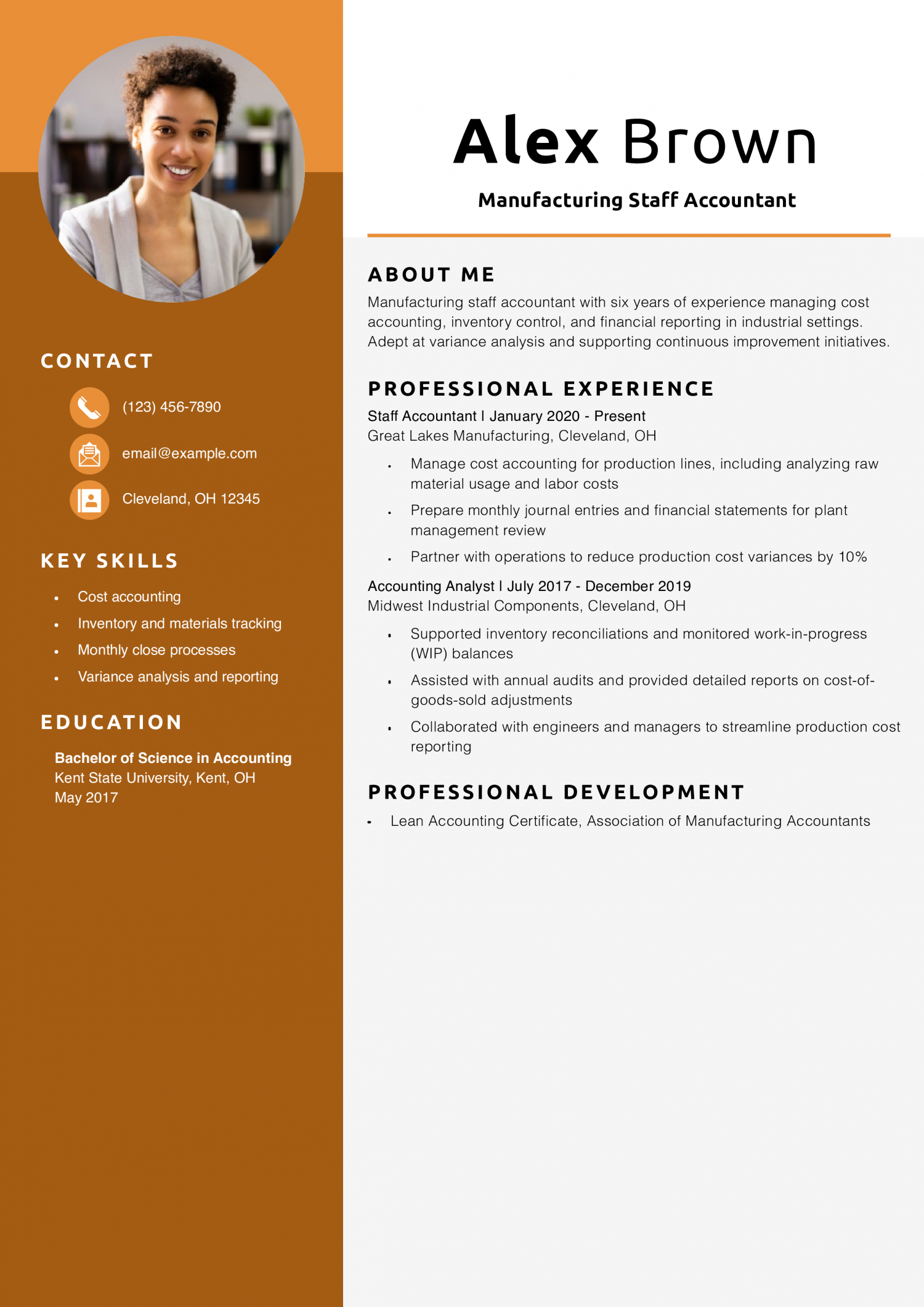 Manufacturing Staff Accountant Resume Example