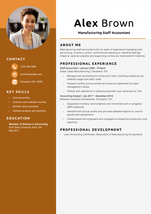Manufacturing Staff Accountant Resume Example 