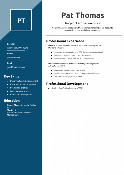 Nonprofit account executive resume example