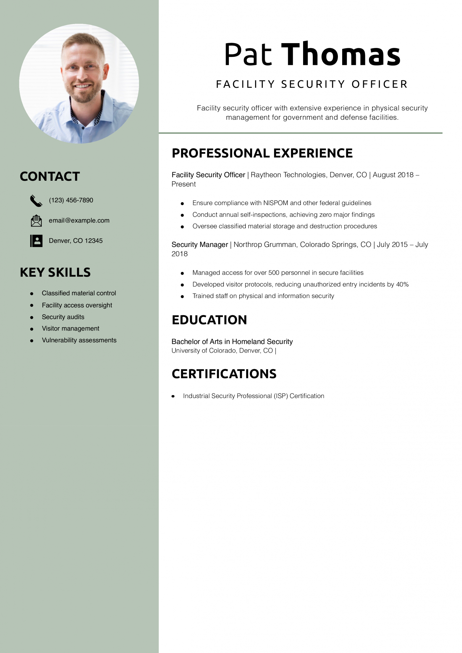 Facility security officer resume example