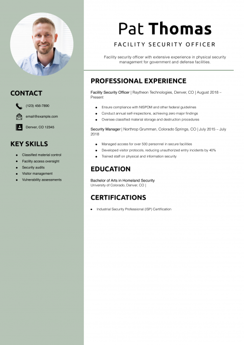 Facility security officer resume example
