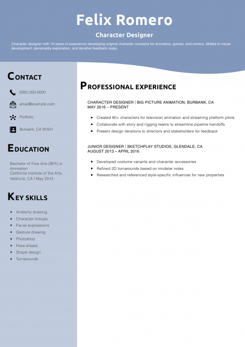 Character Designer Resume Example