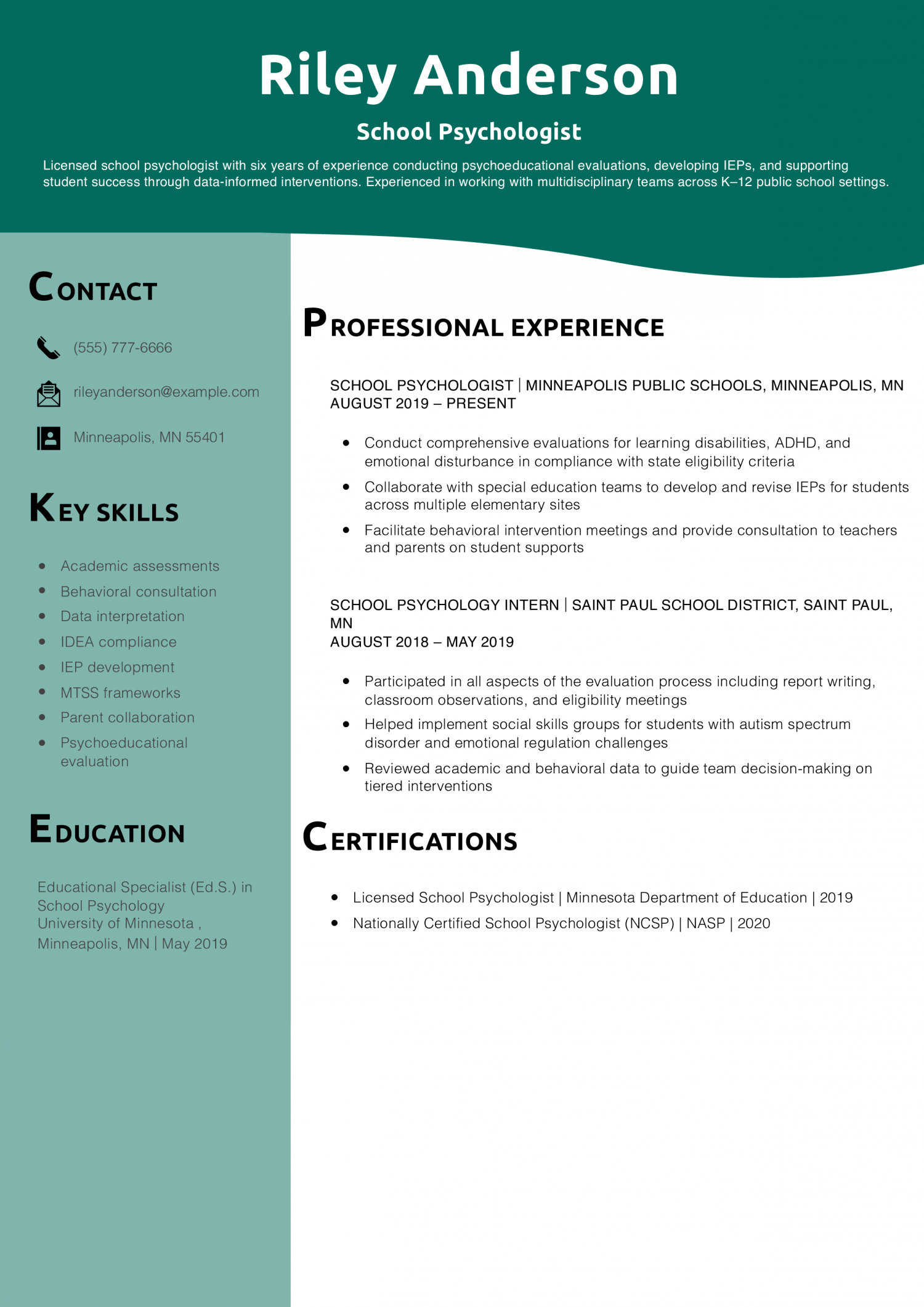 School Psychologist Resume