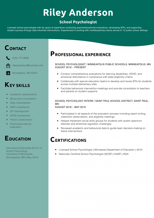 School Psychologist Resume