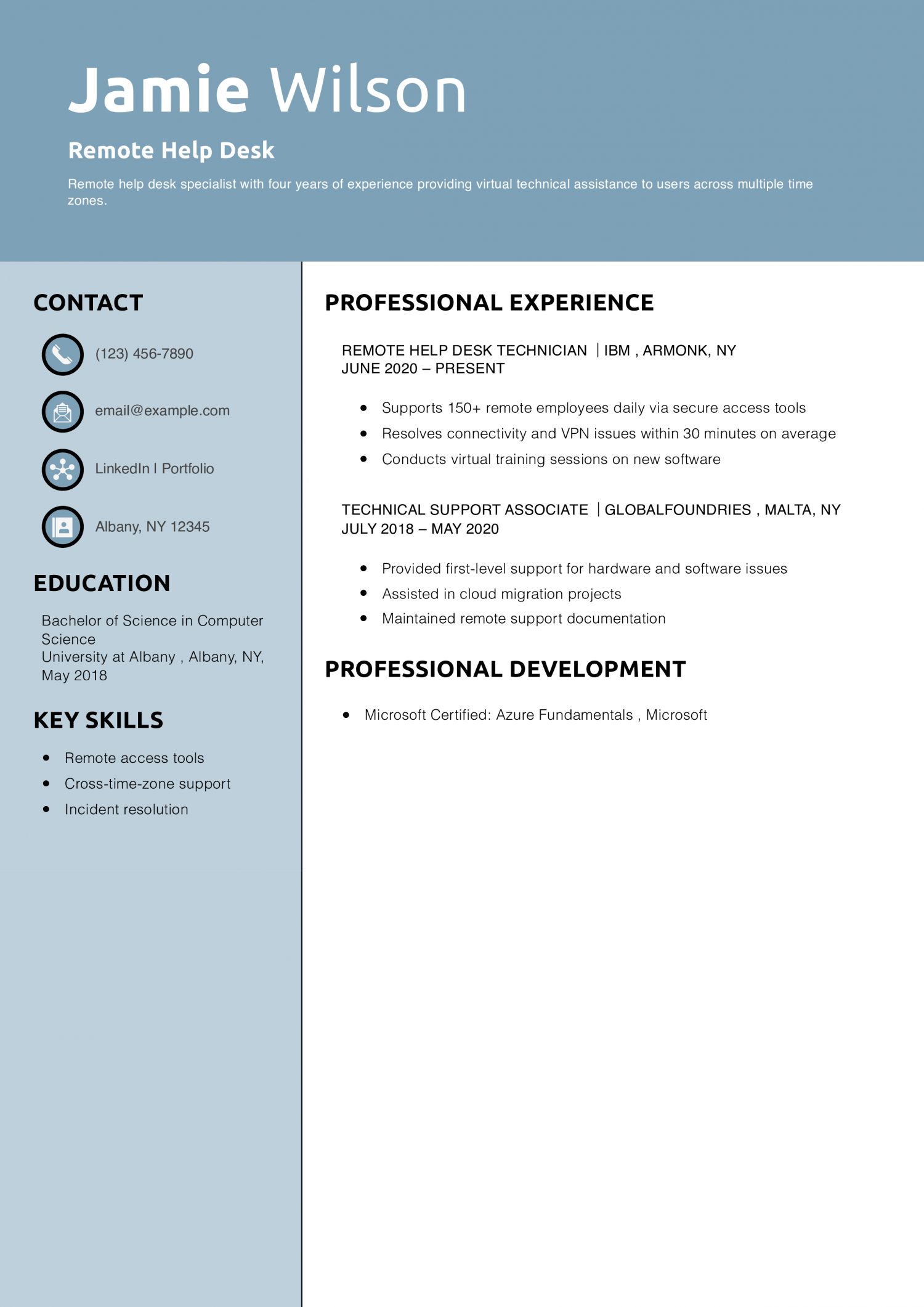 Remote Help Desk Resume Example 