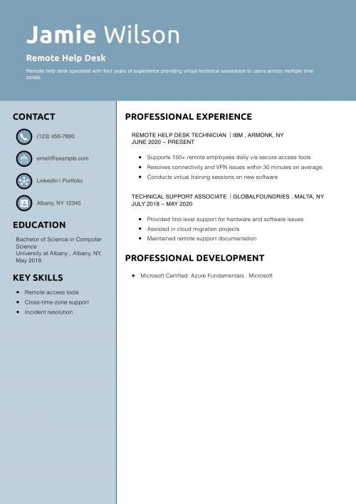Remote Help Desk Resume Example 