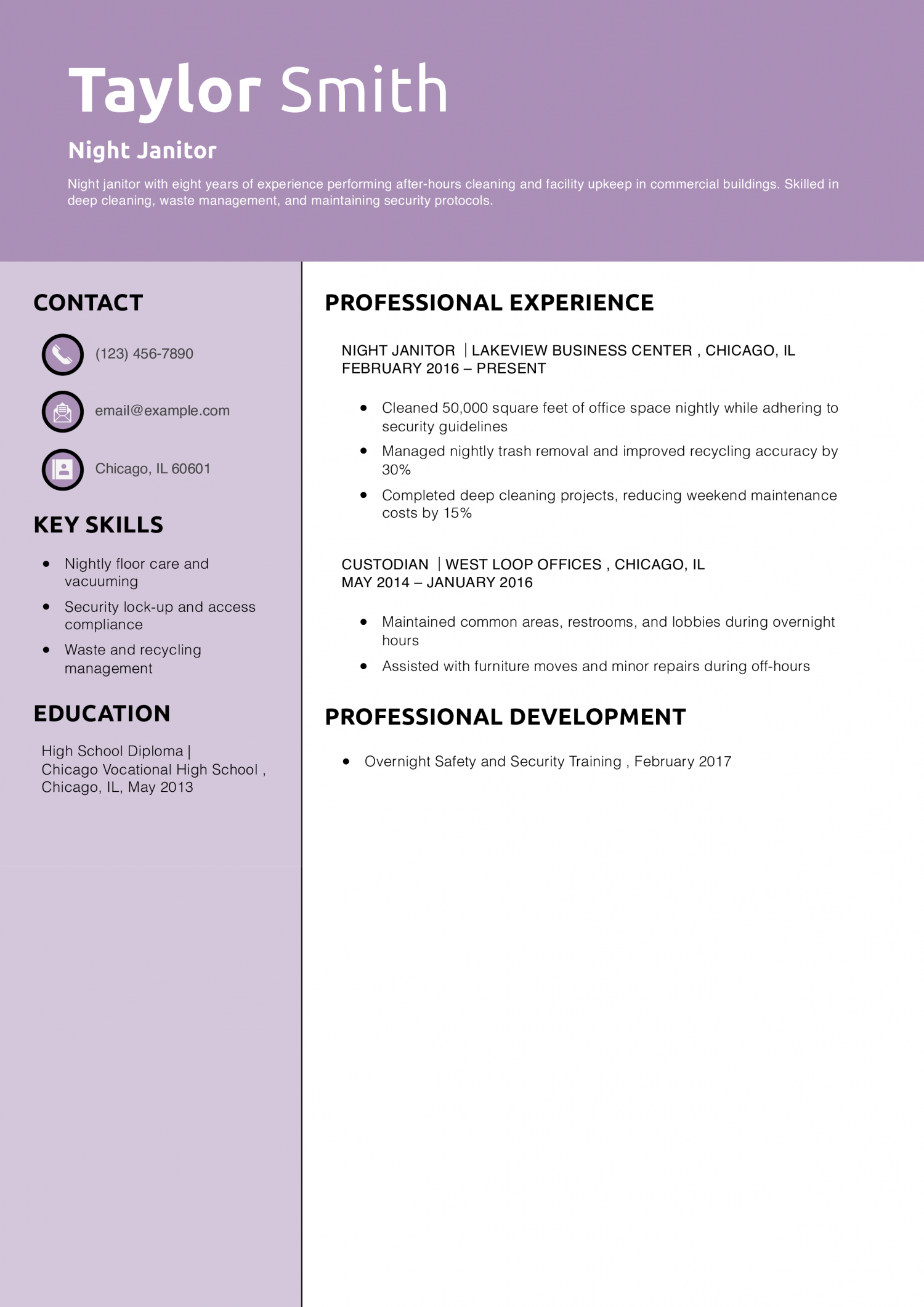 Night Janitor Resume Example