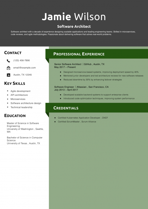 Software Architect Resume Example