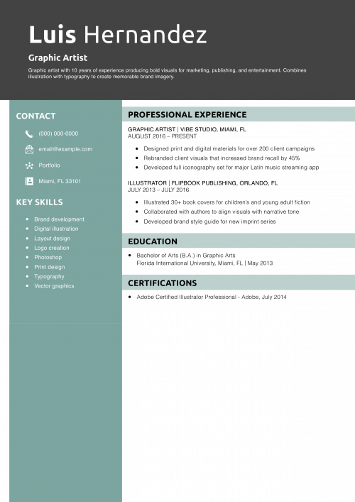 Graphic Artist Resume Example