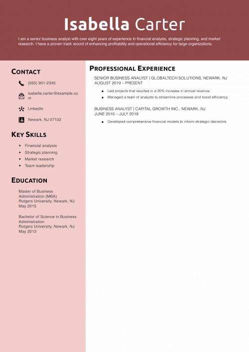 Senior Business Analyst Resume Example