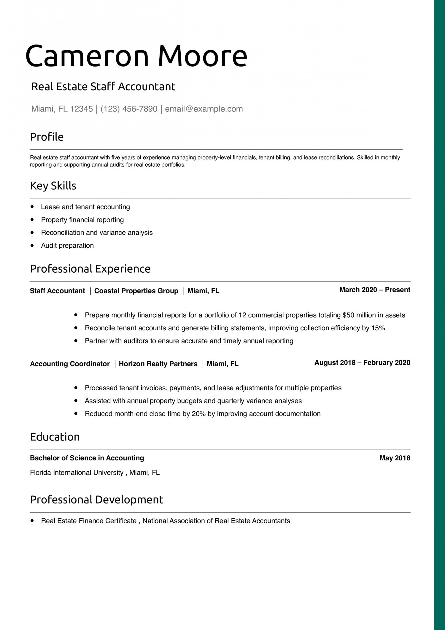 Real Estate Staff Accountant Resume Example