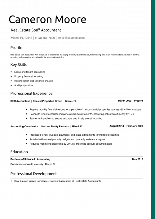 Real Estate Staff Accountant Resume Example   