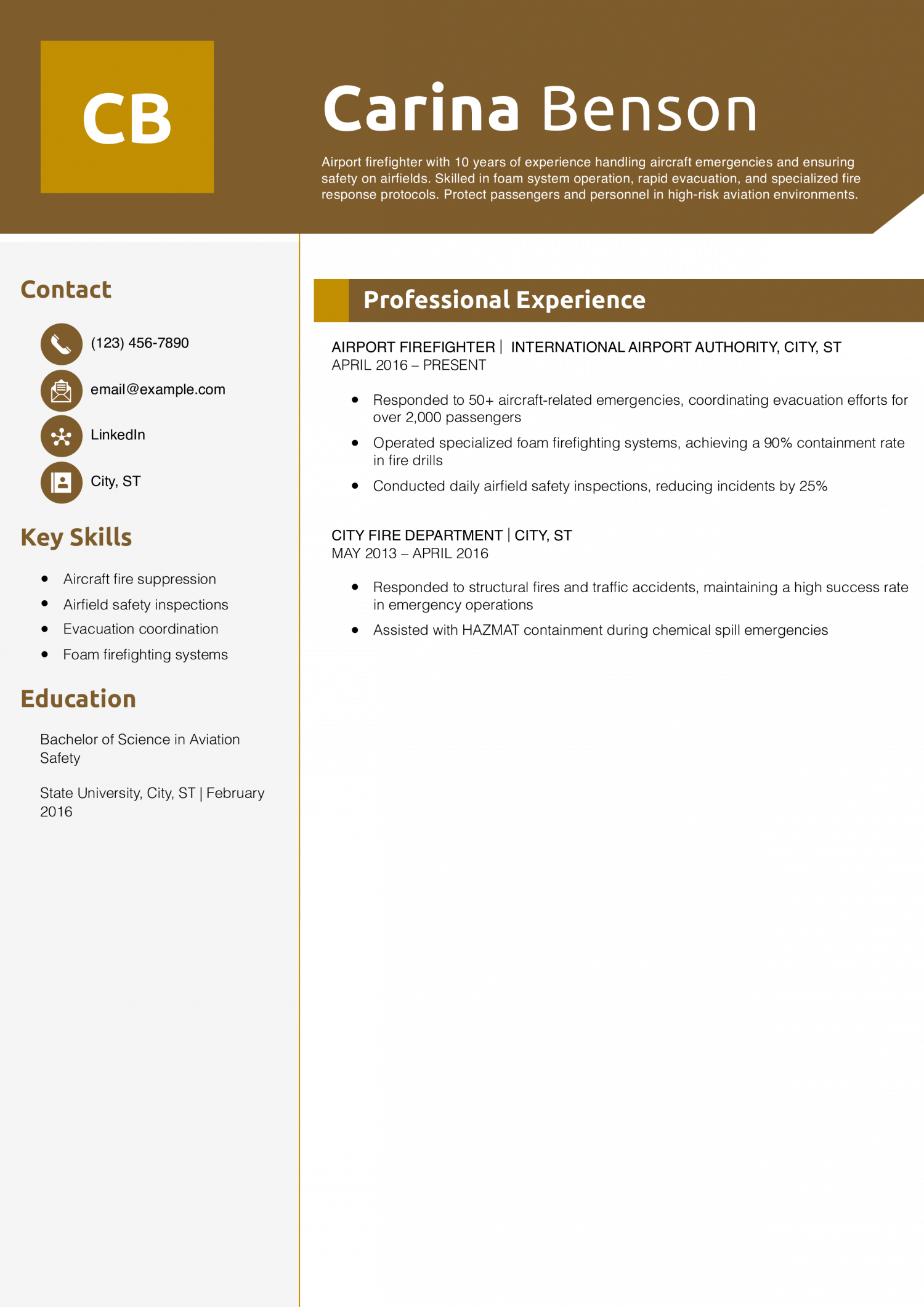 Airport Firefighter Resume