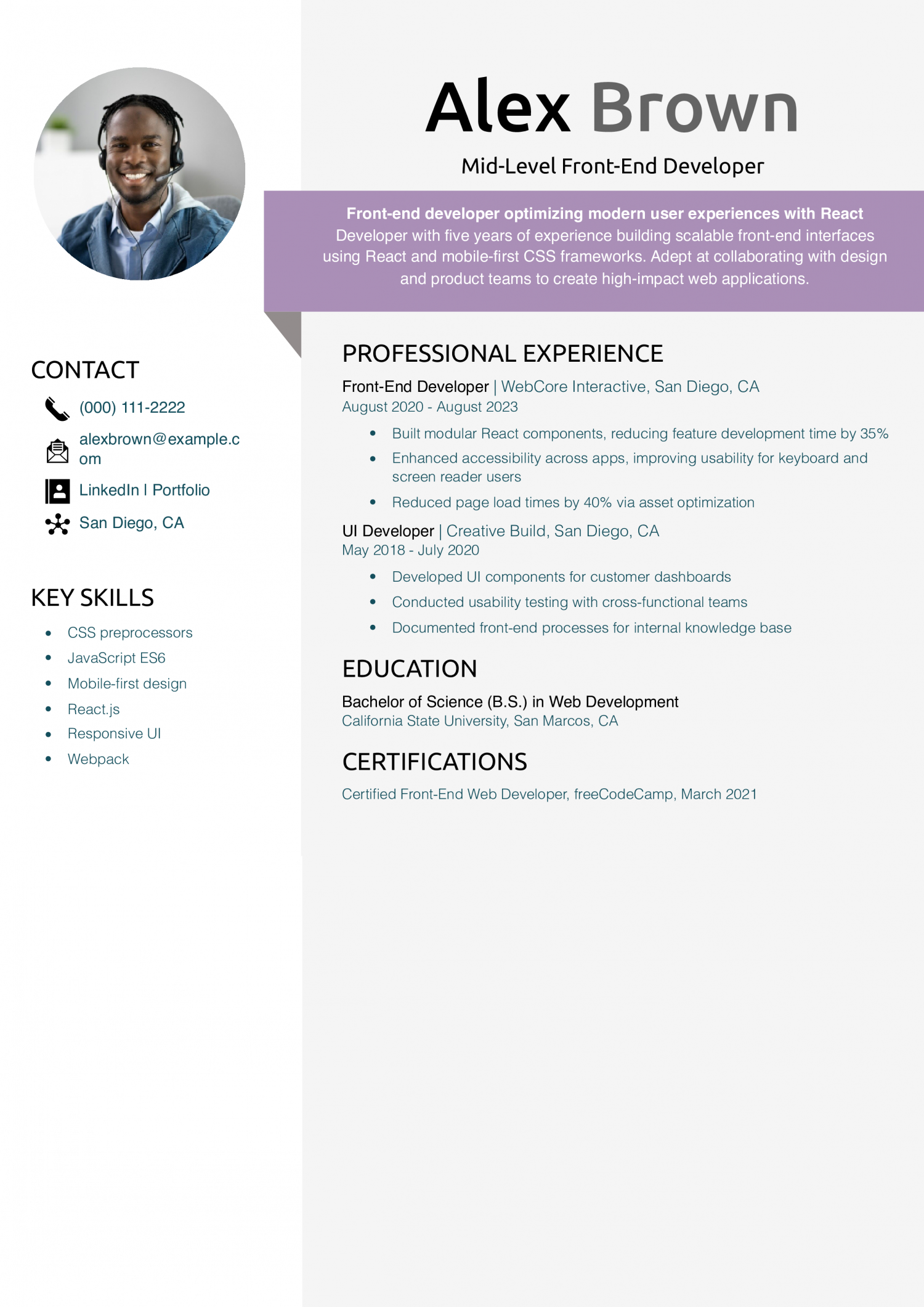 Mid-Level Front-End Developer Resume 