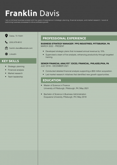 Mid-Level Business Analyst Resume Example