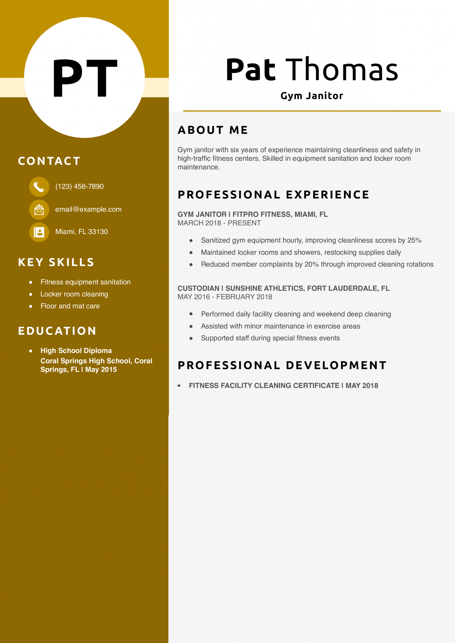 Gym Janitor Resume Example