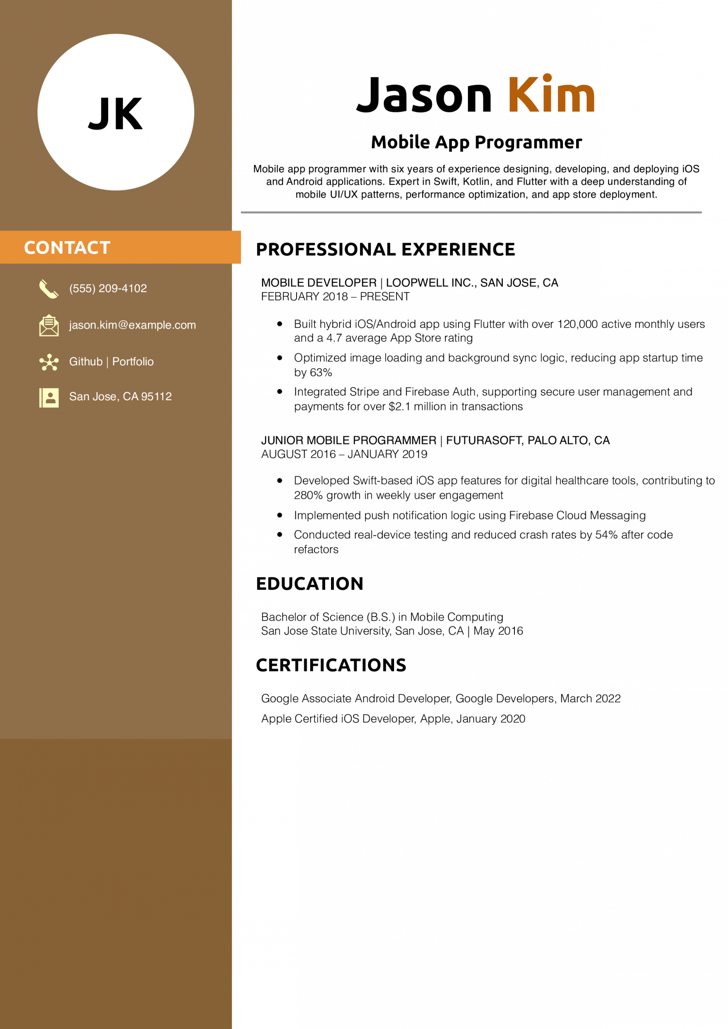 Mobile App Programmer Resume Example