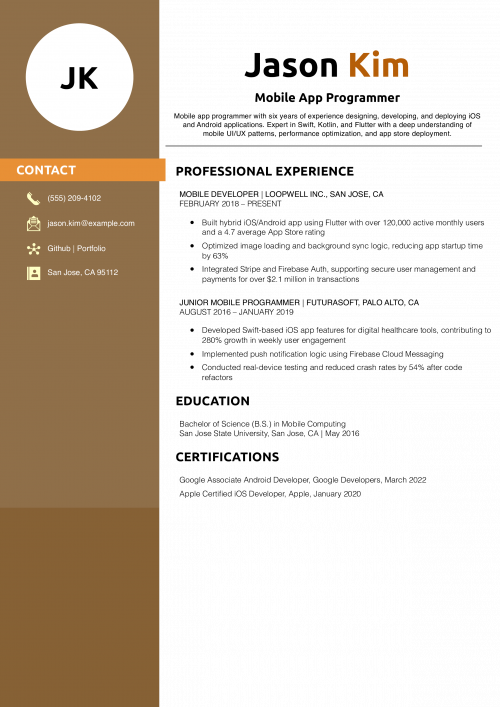 Mobile App Programmer Resume Example