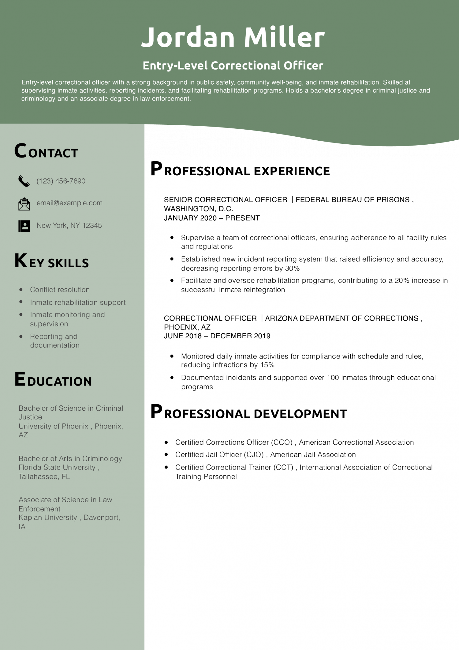 Entry-Level Correctional Officer Resume Example 