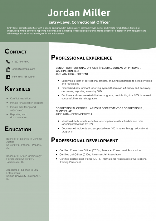 Entry-Level Correctional Officer Resume Example 