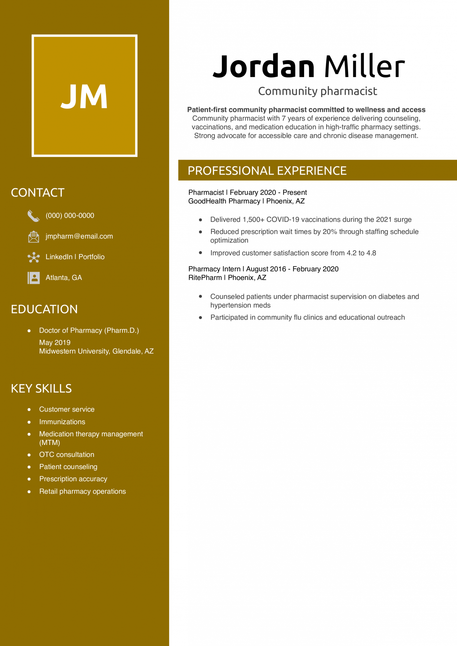 Community pharmacist resume 