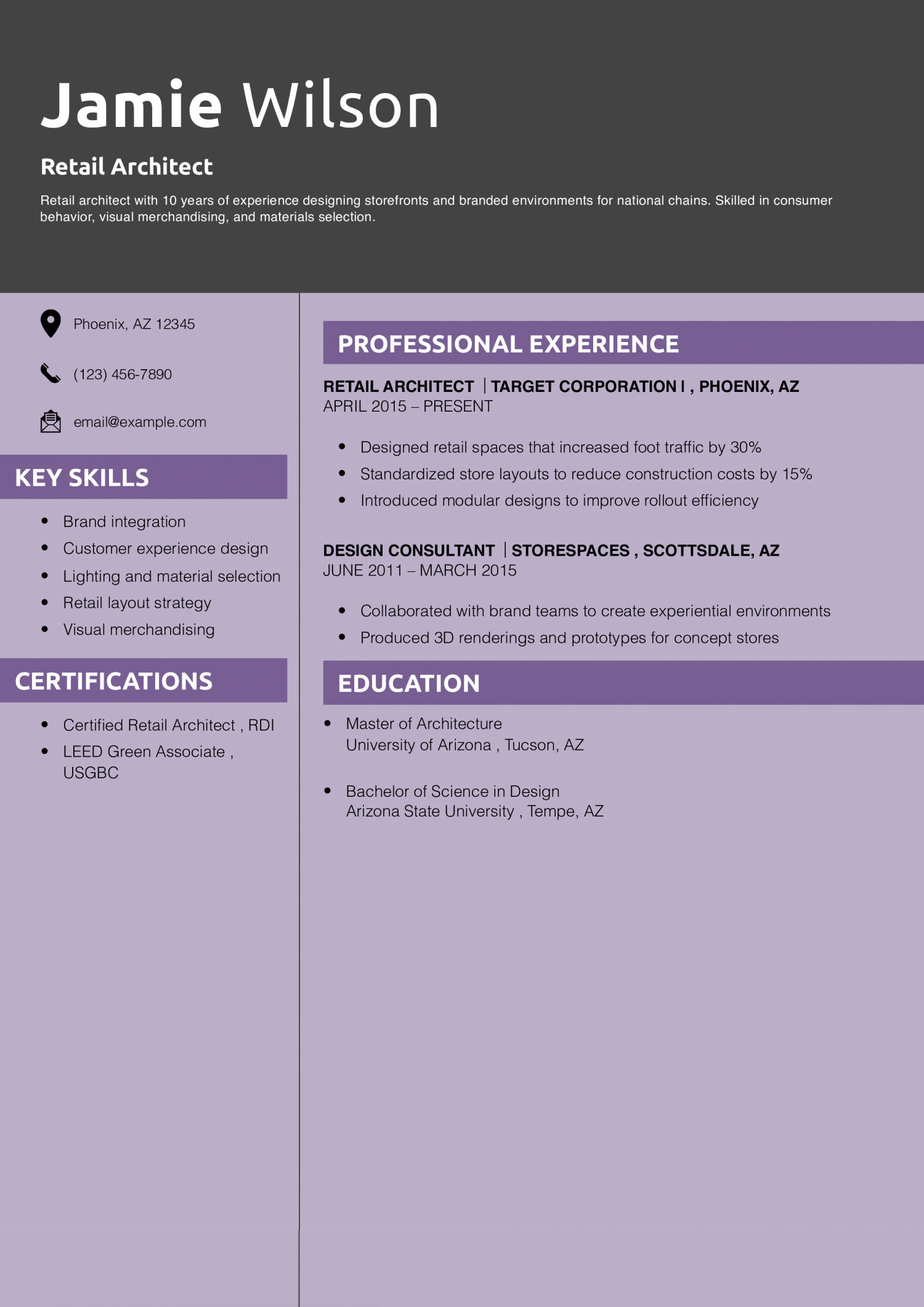 Retail Architect Resume Example