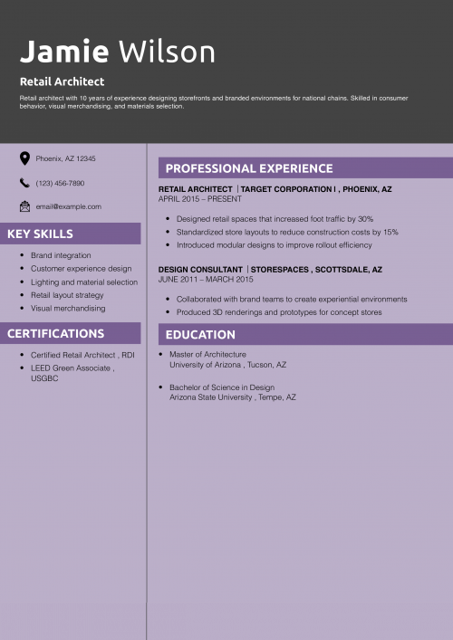 Retail Architect Resume Example