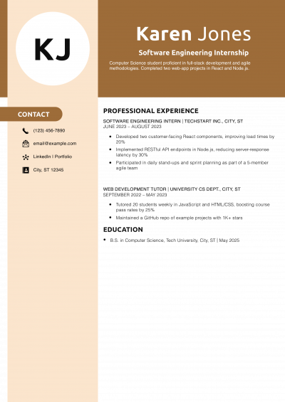 Software Engineering Internship Resume Example