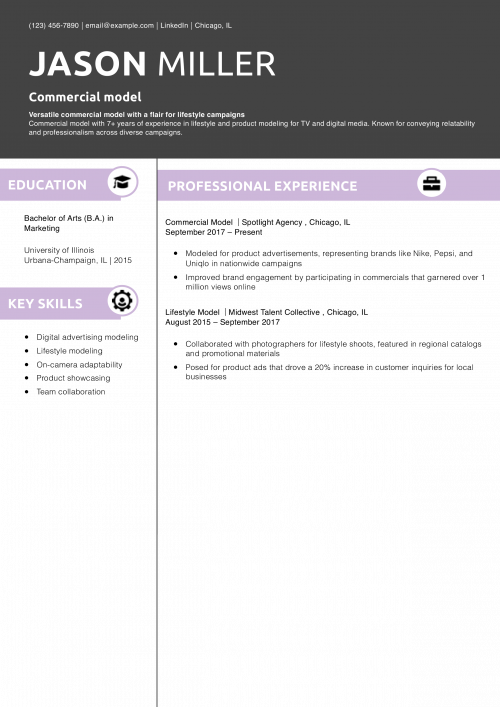 Commercial model resume