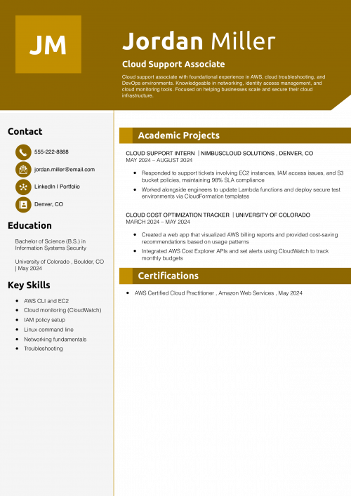 Cloud Support Associate Resume 