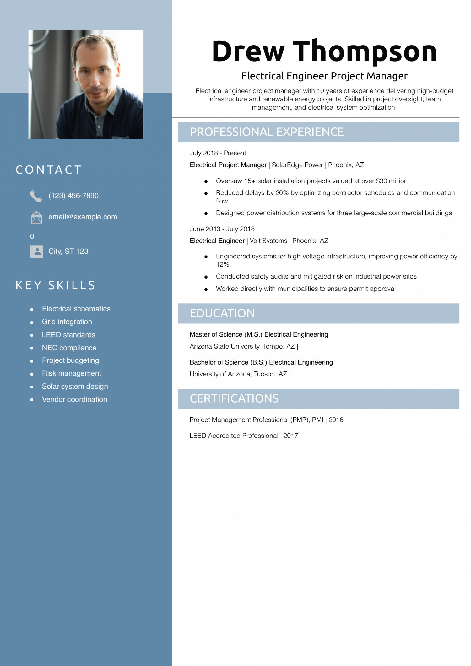 Electrical Engineer Project Manager Resume Example