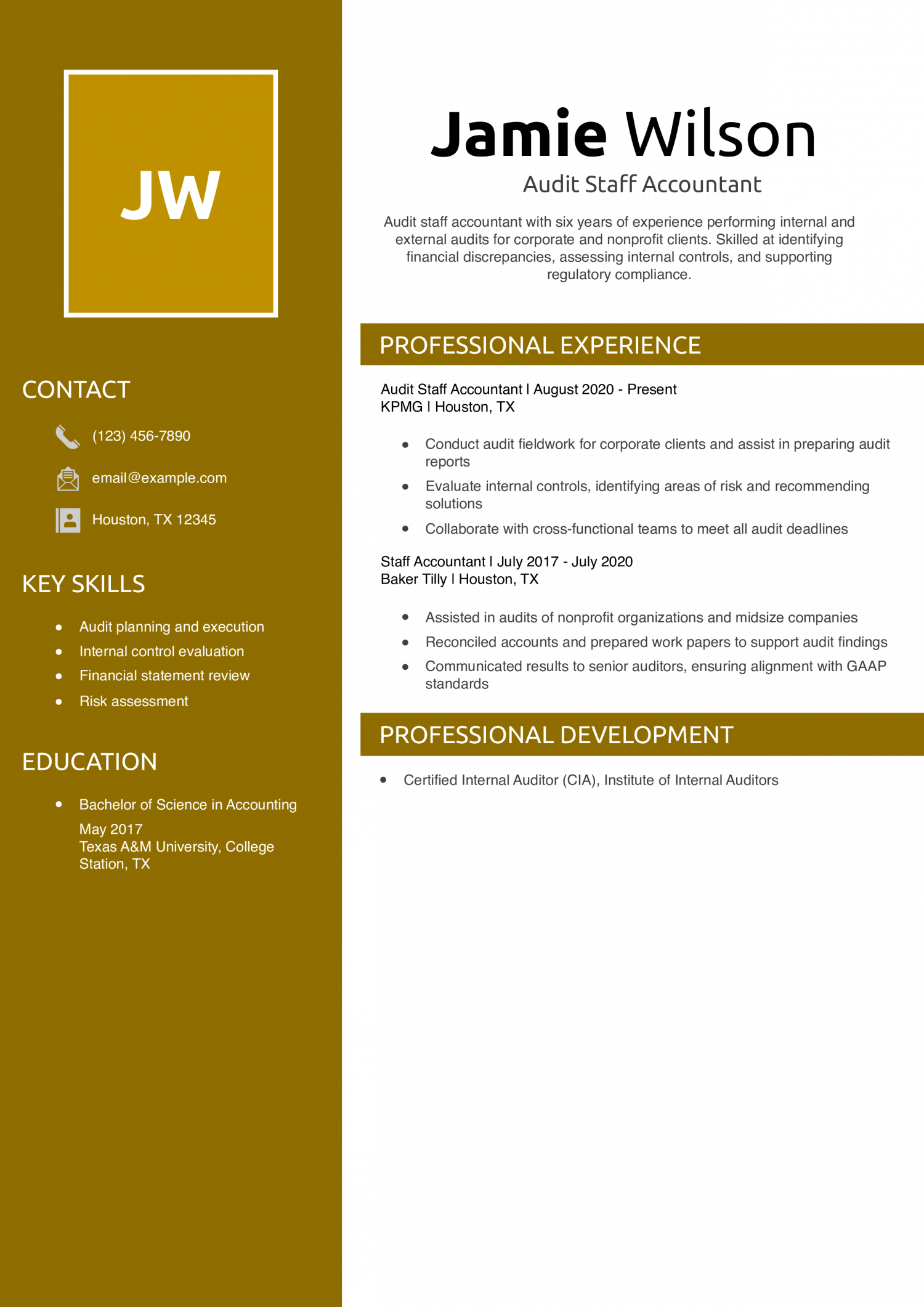 Audit Staff Accountant Resume Example