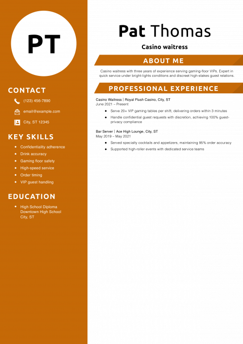 Casino waitress resume example