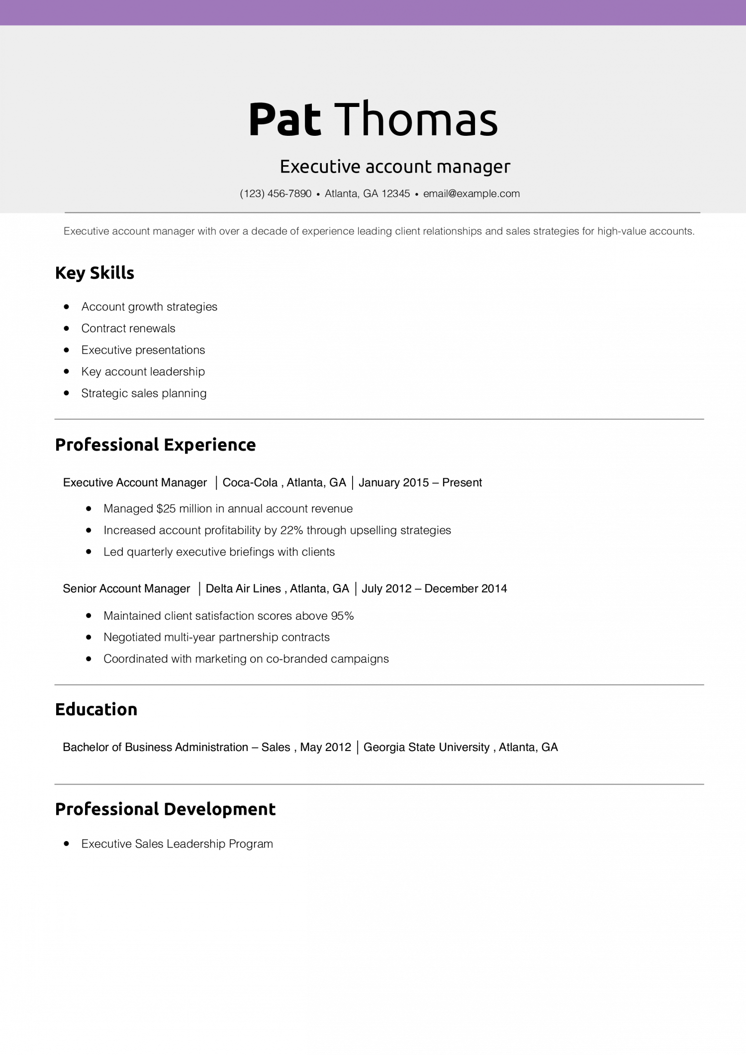 Executive account manager resume example 