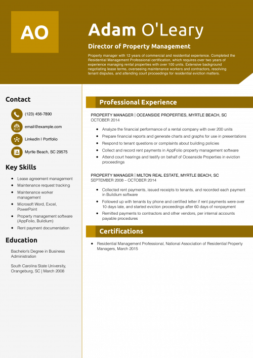 Director of Property Management Resume Example