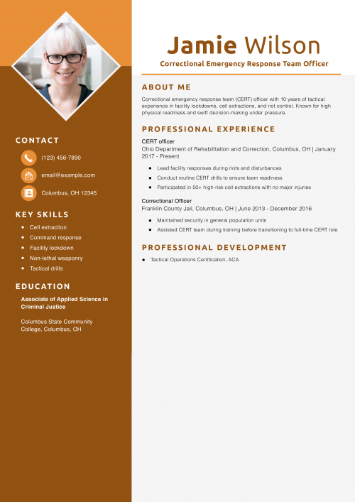 Correctional Emergency Response Team Officer Resume Example 