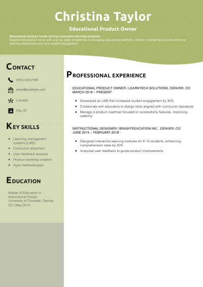 Educational Product Owner Resume