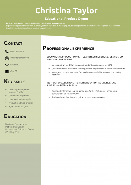 Educational Product Owner Resume