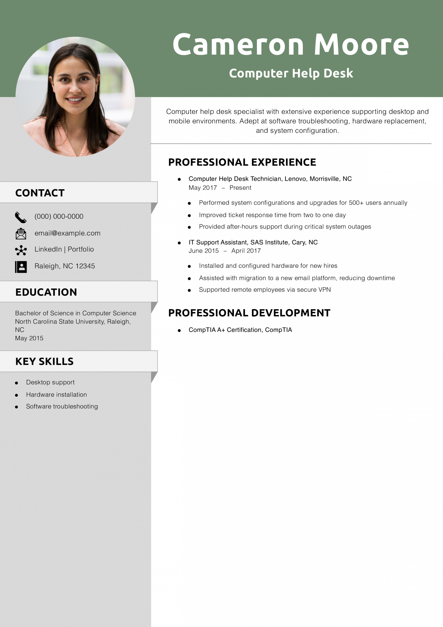 Computer Help Desk Resume Example 