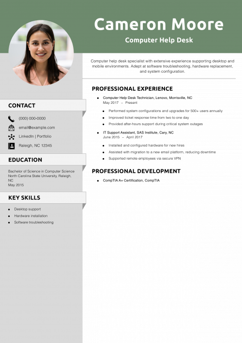 Computer Help Desk Resume Example 